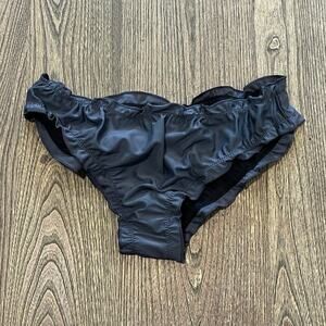 NWOT Jacque Designs Bathing Suit Bottom Ruched Trim Low Rise Gray Black Medium